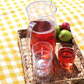 CAMBRIDGE CM07658EU7 Fete Drinking Tumblers & Serving Jug, Stackable, Easy Store Design, 5 Piece Set, BPA Free Plastic Cups a