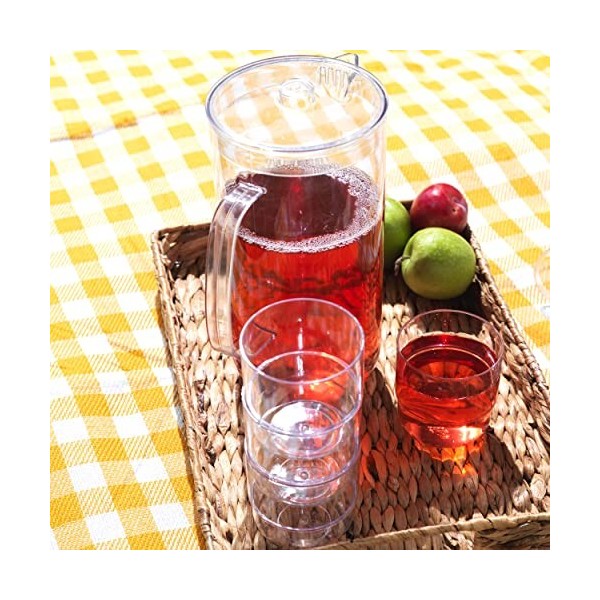 CAMBRIDGE CM07658EU7 Fete Drinking Tumblers & Serving Jug, Stackable, Easy Store Design, 5 Piece Set, BPA Free Plastic Cups a