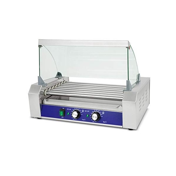 VERTES Hot Dog Maker Machine à Hot Dog Gril à Saucisses et Réchauffeur Électrique 1400W Acier Inoxydable, 7 Rouleaux, Tempér