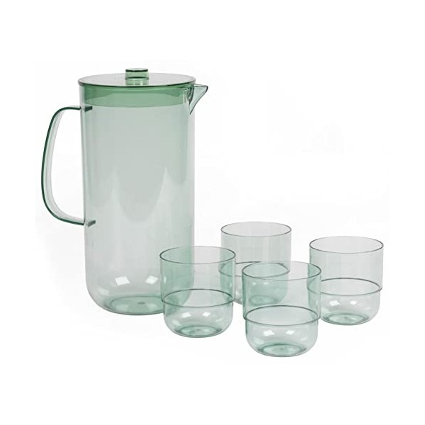 CAMBRIDGE CM07658GEU7 Fete Drinking Tumblers & Serving Jug, Stackable, Easy Store Design, 5 Piece Set, BPA Free Plastic Cups 