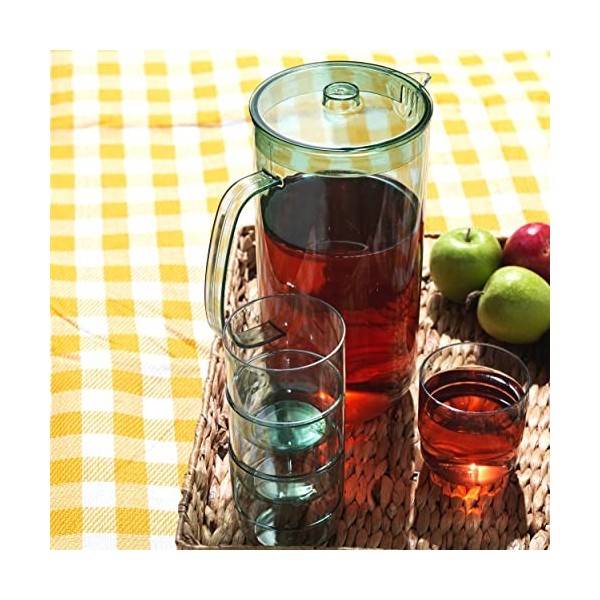 CAMBRIDGE CM07658GEU7 Fete Drinking Tumblers & Serving Jug, Stackable, Easy Store Design, 5 Piece Set, BPA Free Plastic Cups 