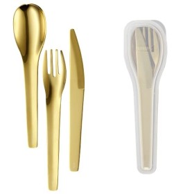 Lurch ToGo 240874 Lot de 3 couverts en acier inoxydable avec étui de transport Doré