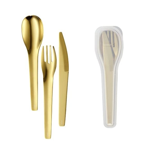 Lurch ToGo 240874 Lot de 3 couverts en acier inoxydable avec étui de transport Doré