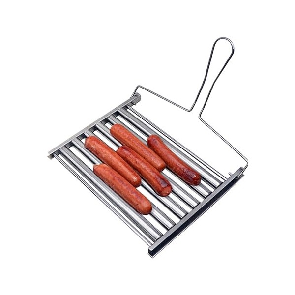 Holzsammlung Rouleau à Hot Dog, Capacité de 5 Hot Dog, Antiadhésif Support à Saucisses en Acier Inox pour Uniformément Cuit, 