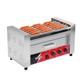 CROSSON Hot Dog Cuisinière à 7 rouleaux avec chauffe-pain, 7 rouleaux antiadhésifs 304SS et commande à double température