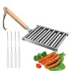 Holzsammlung Rouleau à Hot Dog, Capacité de 5 Hot Dog, Support à Saucisses en Acier Inoxydable, Gril Extérieur Roulant avec M