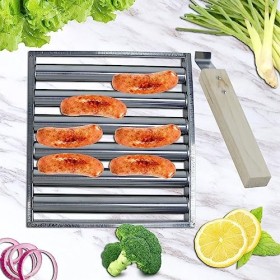 mumisuto Rouleau à Hot-Dog pour Grill, Rouleau de Gril à Hot-Dog Antiadhésif avec Manche en Bois, BBQ Hot Dog Roller Rouleau 