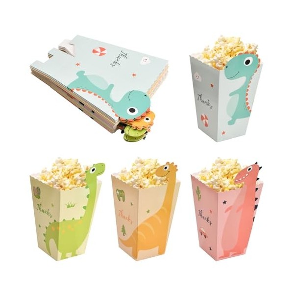 24 Pièces Petites Boîtes de Popcorn, 11,5x7x5cm Sacs de Pop-Corn en Papier Dinosaure Mignon, Cornet Pop Corn, Conteneur de Bo