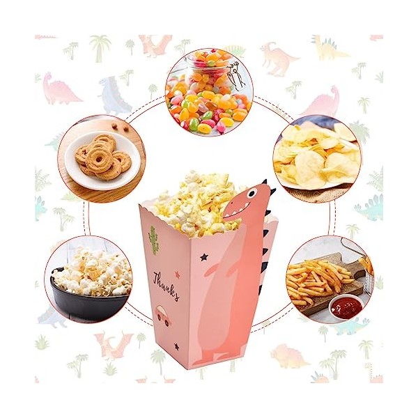 24 Pièces Petites Boîtes de Popcorn, 11,5x7x5cm Sacs de Pop-Corn en Papier Dinosaure Mignon, Cornet Pop Corn, Conteneur de Bo