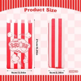 200 Pcs Sachet Pop Corn, Petites Popcorn Boîtes 9 x 6 x 21 cm, Cinéma Sac à Pop Corn Oléophobes pour Popcorn Machine, Boîte à