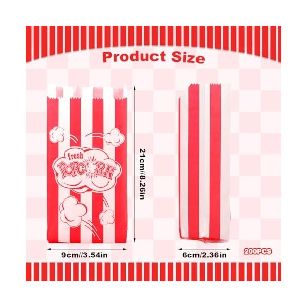 200 Pcs Sachet Pop Corn, Petites Popcorn Boîtes 9 x 6 x 21 cm, Cinéma Sac à Pop Corn Oléophobes pour Popcorn Machine, Boîte à