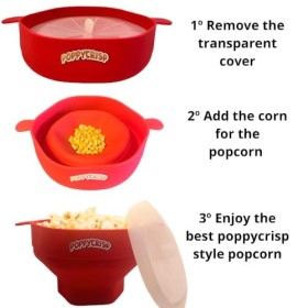 PoppyCrisp - Bol pliable en silicone pour popcorn, popcorn pliable, popcorn silicone, popcorn micro-ondes, popcorn, machine à