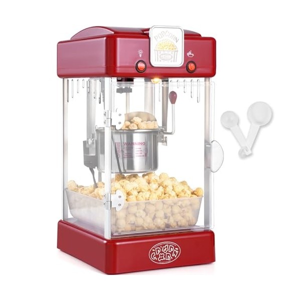 VEVOR Machine à Pop Corn 300 W, Appareil à Pop-corn de Comptoir Électrique, Bol de 71 g pour 3,8 L par Lot, avec Porte en PP,