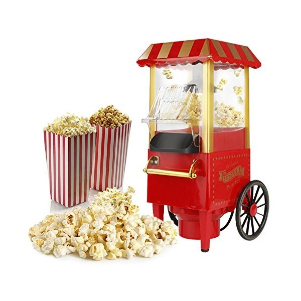 Machine à Pop-corn Rétro Mise à Jour, Air Chaud 1200W pour la Maison, Machine à Pop Corn, Saine et sans Calorie, Fonctionneme