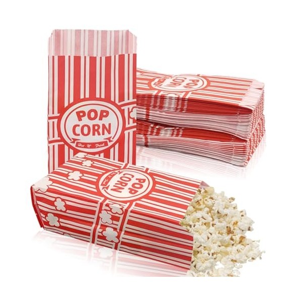 Lot de 100 sacs à popcorn pour fête, sacs en papier pour la nourriture, sacs à pop-corn pour soirée pyjama, sacs à popcorn pr