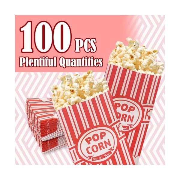 Lot de 100 sacs à popcorn pour fête, sacs en papier pour la nourriture, sacs à pop-corn pour soirée pyjama, sacs à popcorn pr