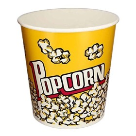 Tradineur Seau à popcorn rond en plastique Réutilisable pour Home Cinéma Fête Célébration Jaune 18 x 18 cm