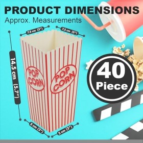 Lot de 10 boîtes à popcorn rouge et blanc – Boîte à popcorn pour soirée cinéma, seau de carnaval, décoration de fête de cirqu