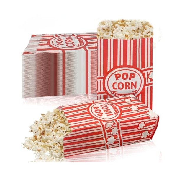 Lot de 330 sacs à popcorn de 28,3 g, boîtes à popcorn à rayures rouges et blanches pour popcorn, bonbons, collations, petits 