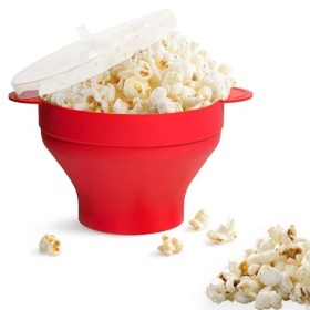 SVUPUE Popcorn Machine à popcorn pliable pour fête, maison, cuisine, passe au lave-vaisselle, 25 x 14,5 cm, rouge
