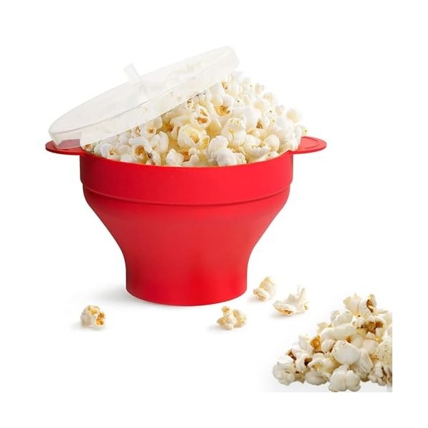 SVUPUE Popcorn Machine à popcorn pliable pour fête, maison, cuisine, passe au lave-vaisselle, 25 x 14,5 cm, rouge