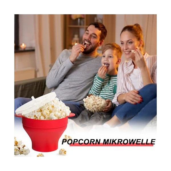 SVUPUE Popcorn Machine à popcorn pliable pour fête, maison, cuisine, passe au lave-vaisselle, 25 x 14,5 cm, rouge