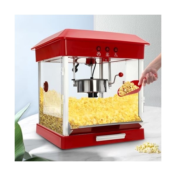 WOQLIBE Machine à pop-corn 800 W - Machine à pop-corn professionnelle avec pot en acier inoxydable - Pour magasins, supermarc