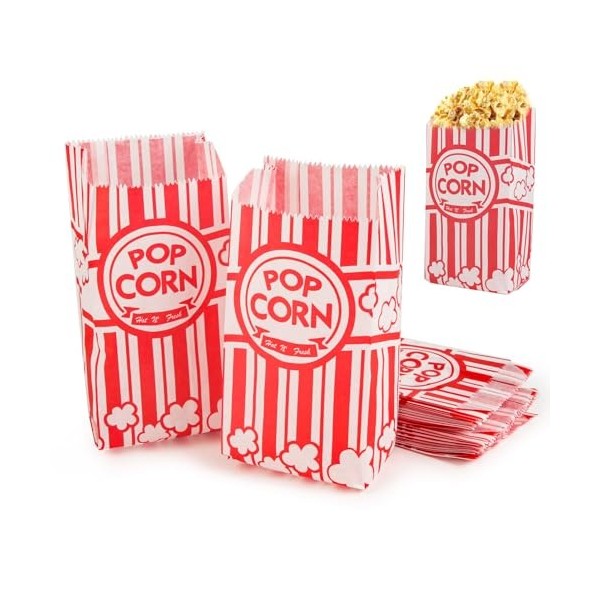 Lot de 100 sacs à popcorn en papier pour popcorn, 21 x 9 cm, accessoires pour soirée cinéma, soirée cinéma, soirée cinéma, an