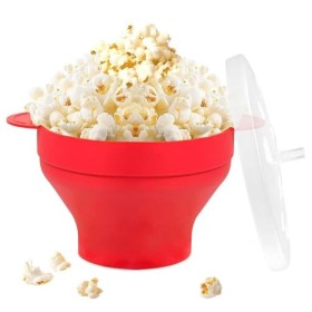 Pop Corn Micro Ondes, Bol à Pop Corn en Silicone Pliable, Bol à Pop Corn en Silicone avec Couvercle, Bol en Silicone pour Mic