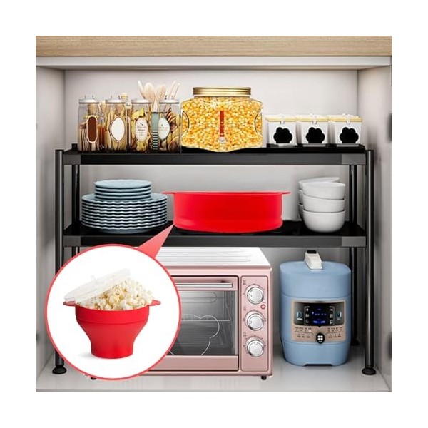 Pop Corn Micro Ondes, Bol à Pop Corn en Silicone Pliable, Bol à Pop Corn en Silicone avec Couvercle, Bol en Silicone pour Mic