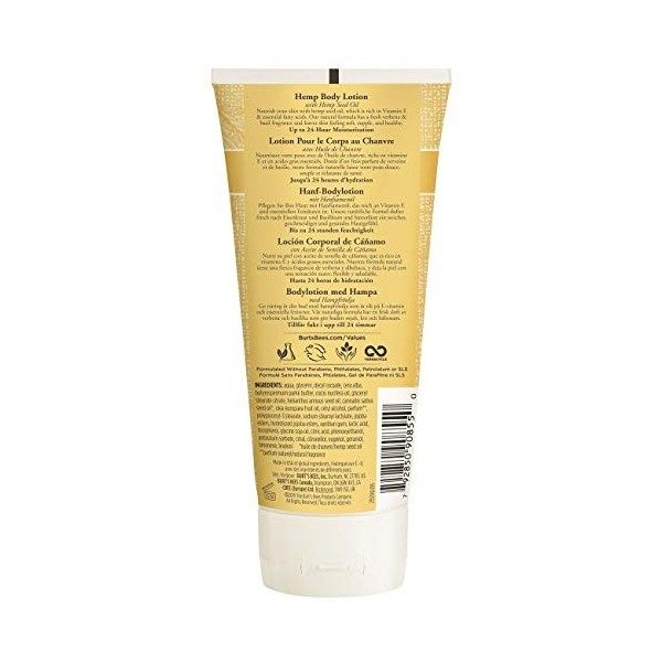 Burts Bees Lotion de Corps à Huile de Chanvre pour Peaux Sèches  Tube de 170 g