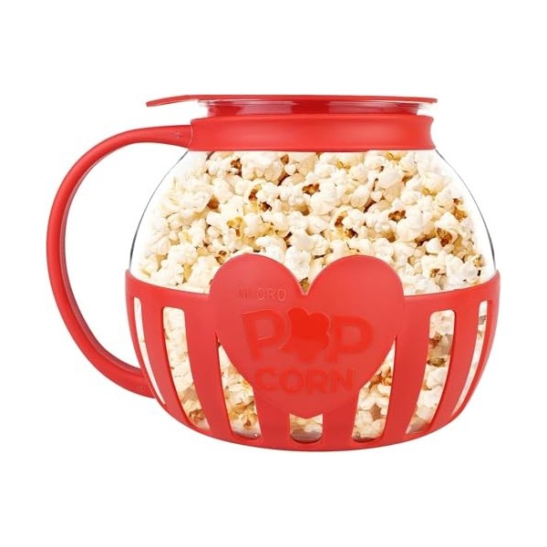 Machine à pop-corn - En verre borosilicate - Passe au lave-vaisselle - Pour réunions, fêtes, pique-niques - Rouge