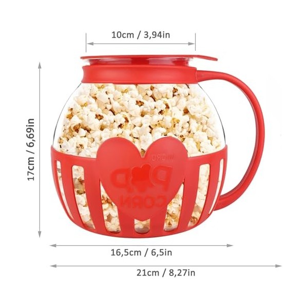 Machine à pop-corn - En verre borosilicate - Passe au lave-vaisselle - Pour réunions, fêtes, pique-niques - Rouge