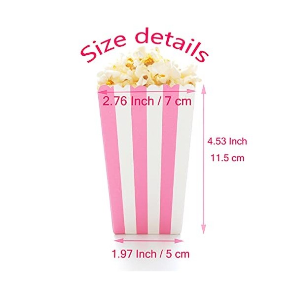 Lot de 24 boîtes à popcorn colorées en carton à rayures anciennes et nostalgiques pour popcorn, bonbons et popcorn pour carna