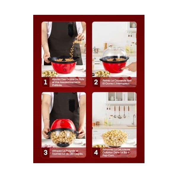 FOHERE Machine à Pop Corn, Machine a Pop Corn 3,5 L Pour la Maison, Popcorn Machine électrique Avec Sucre et Huile, Revêtemen
