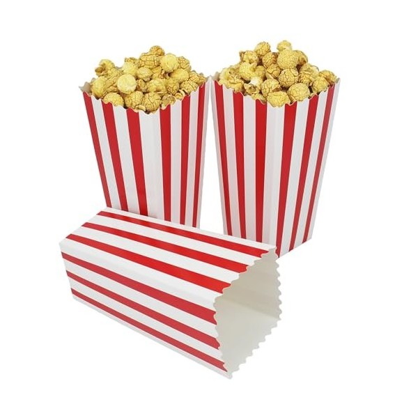 YankMooM Lot de 15 grandes boîtes à popcorn - 9,5 x 19,8 cm - Rayées rouges et blanches - Boîtes à popcorn en papier - Boîtes