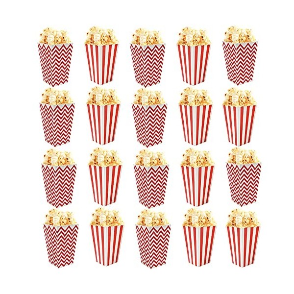 Lot de 20 boîtes à popcorn réutilisables pour films, fêtes, bonbons, enfants, cadeaux, anniversaires, mariages