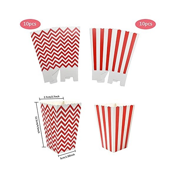Lot de 20 boîtes à popcorn réutilisables pour films, fêtes, bonbons, enfants, cadeaux, anniversaires, mariages