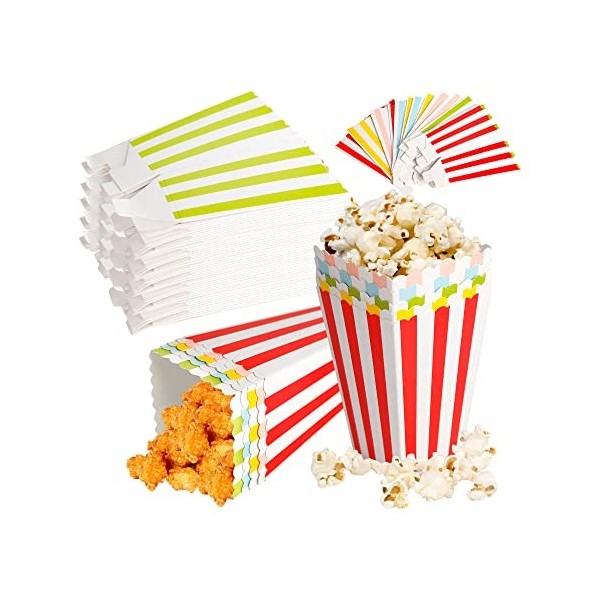 WENLISELL Lot de 120 boîtes à popcorn jetables en carton à rayures pour fête, mariage