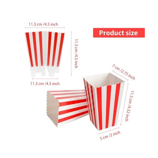 WENLISELL Lot de 120 boîtes à popcorn jetables en carton à rayures pour fête, mariage