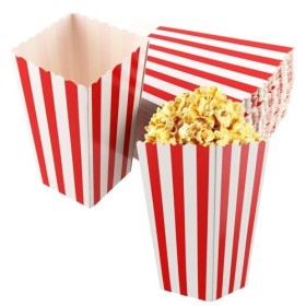 MAHIONG Lot de 120 petites boîtes à popcorn en papier à rayures rouges et blanches, boîtes à popcorn classiques pour fête, so