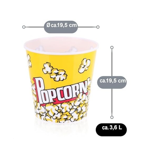 Seau Popcorn Taille Géante 3,6 Litres de Capacité Bol Popcpon Seau pour Popcorn Chips Snack Seaux Popcorn Seau Popcorn Réutil