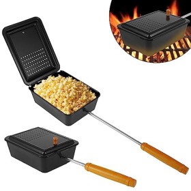 Popcorn Popper Pot à popcorn anti-adhésif avec longue poignée amovible en fer pour cuisine, camping, fête