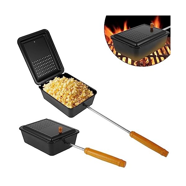 Popcorn Popper Pot à popcorn anti-adhésif avec longue poignée amovible en fer pour cuisine, camping, fête