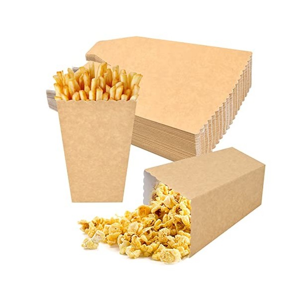 Lot de 50 boîtes à popcorn réutilisables en papier kraft, 3 tailles différentes pour théâtre, carnaval, anniversaire, mariage