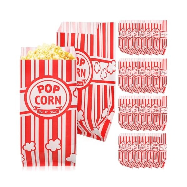 PartyKindom Lot de 100 sacs à popcorn pour fête, soirée cinéma, frites, biscuits, aliments individuels, sacs à déjeuner, à em