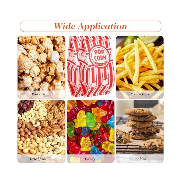 PartyKindom Lot de 100 sacs à popcorn pour fête, soirée cinéma, frites, biscuits, aliments individuels, sacs à déjeuner, à em