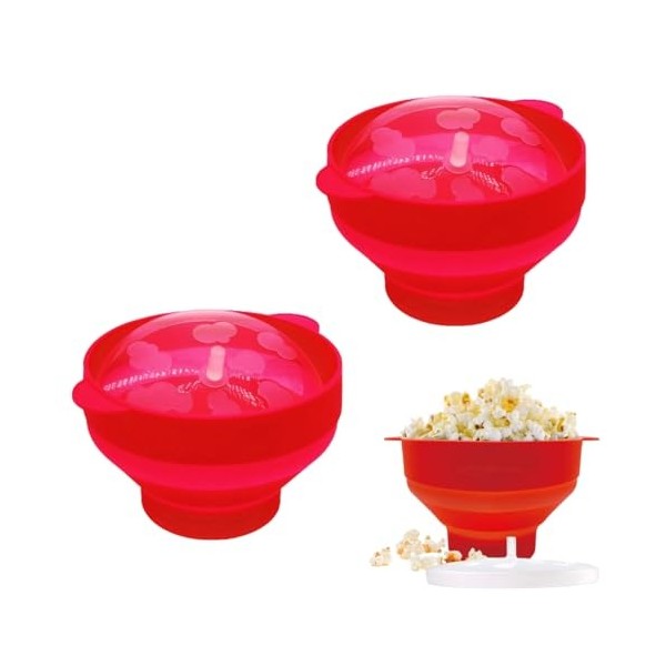 Tomedeks 2 Pièces Pop Corn Micro Ondes, Bol À Pop-Corn en Silicone pour Micro-Ondes avec Couvercle, Pliable Machine À Popcorn