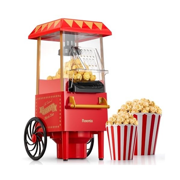 Machine à popcorn, Reemix 1200W Machine à popcorn électrique, Sans huile, Popcorn frais fait maison en moins de 3 minutes, Ut