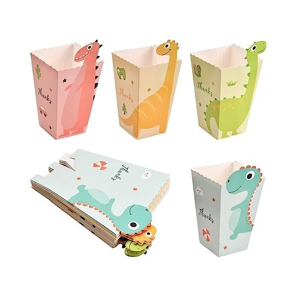 24 Pièces sacs à pop-corn, petites boîtes à pop-corn, sacs à pop-corn en papier, récipients dinosaures pour pop-corn, sacs à 